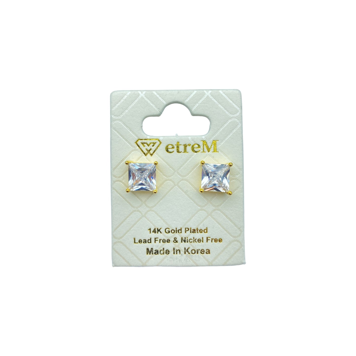 Gold square cubic EARRINGS (6.0mm)