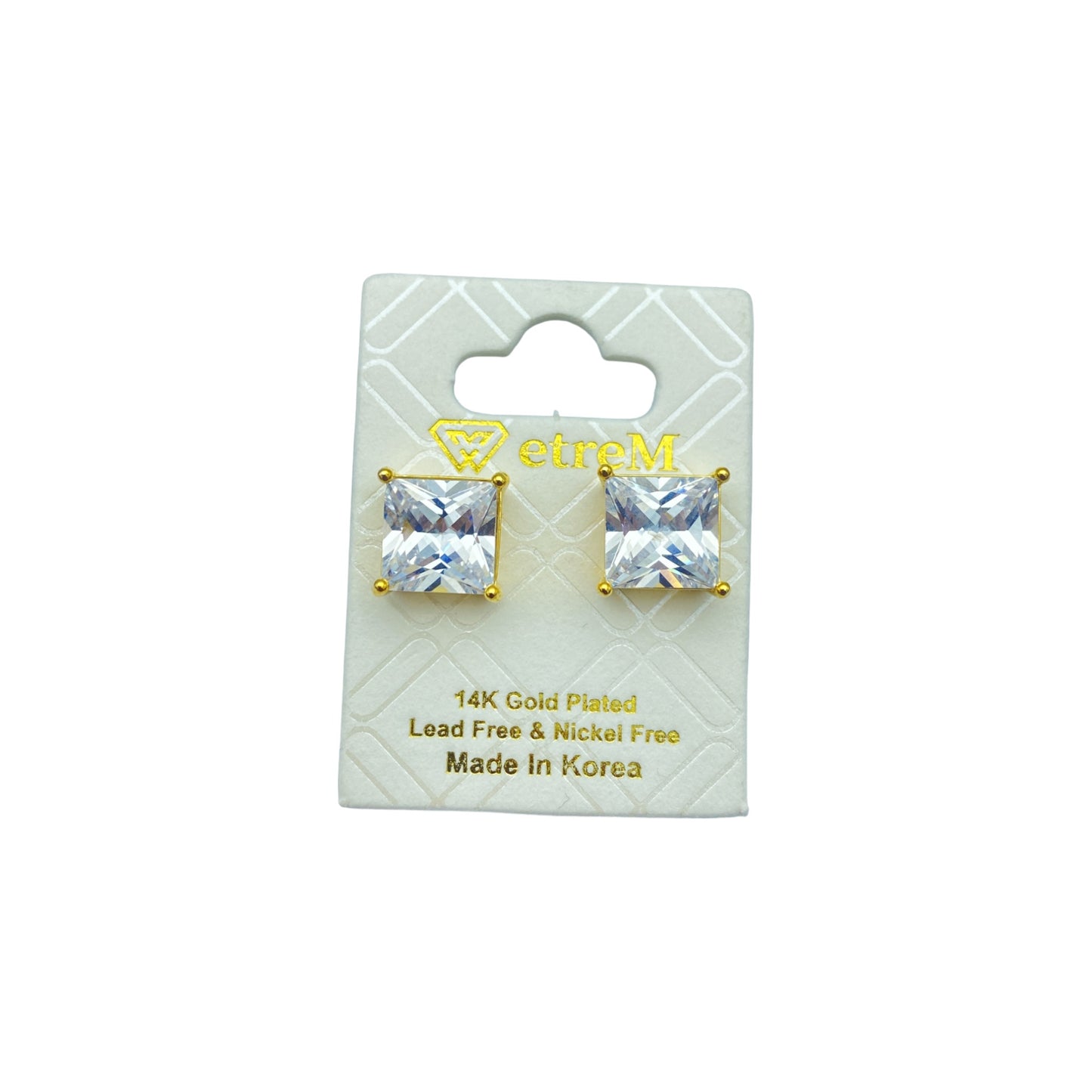 Gold square cubic EARRINGS (8.0mm)