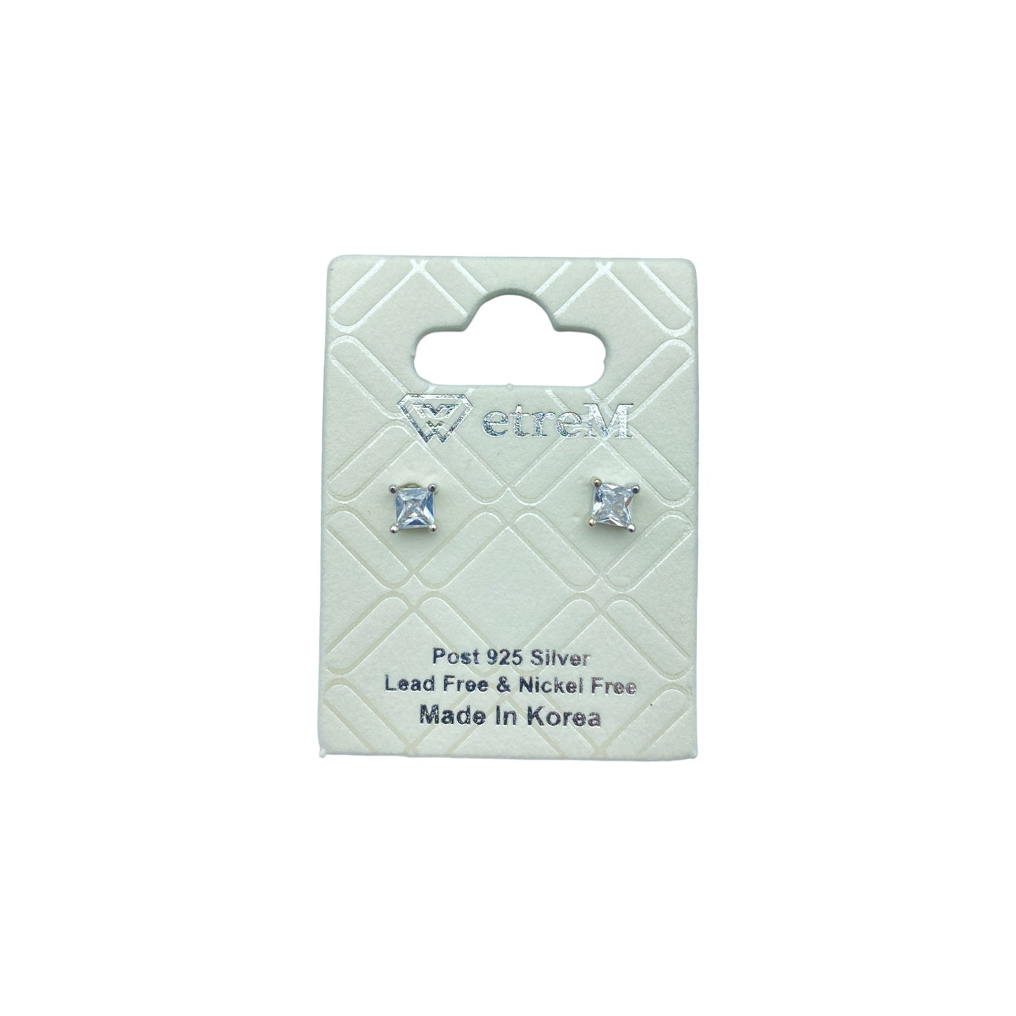 Silver square cubic EARRINGS (3.0mm)