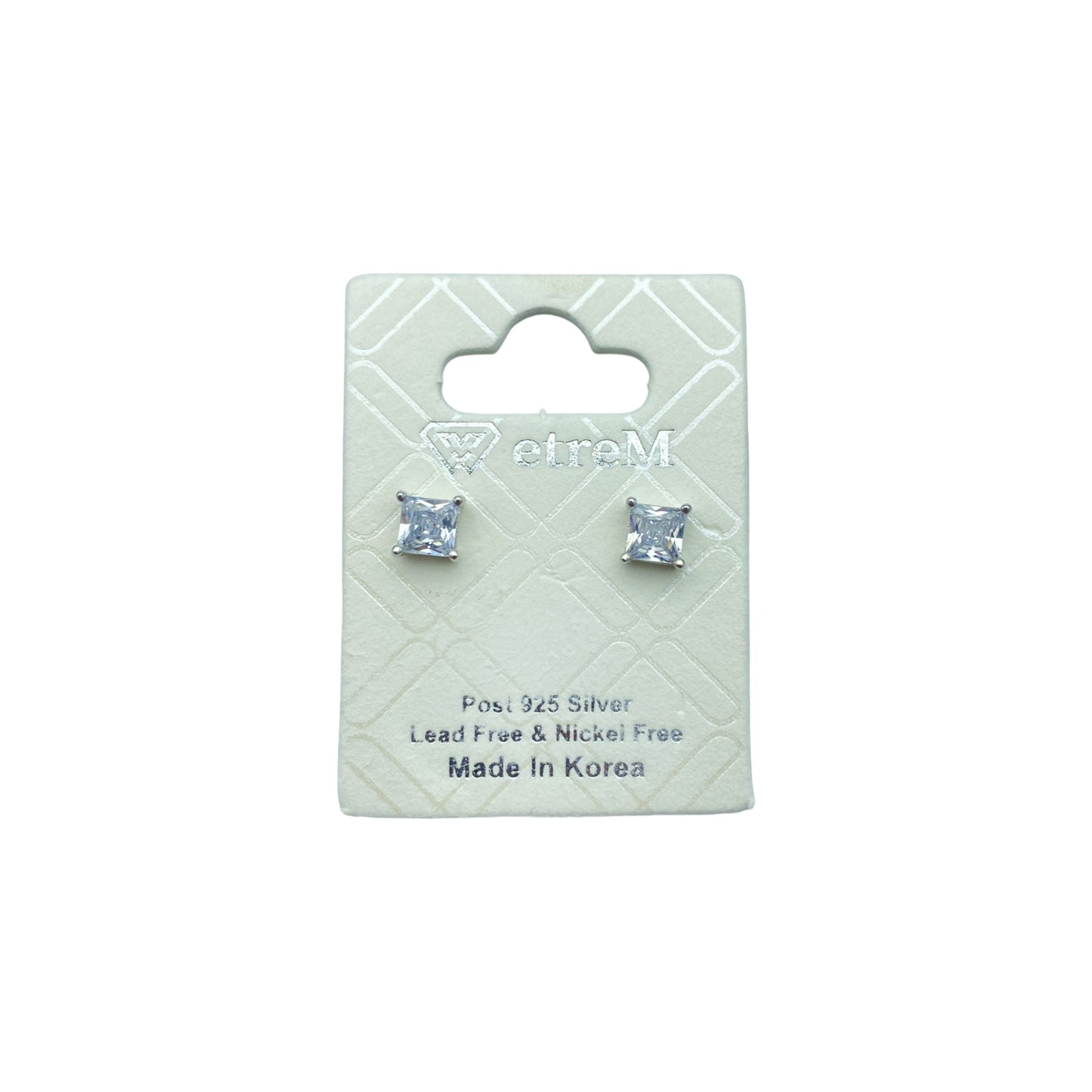 Silver square cubic EARRINGS (4.0mm)