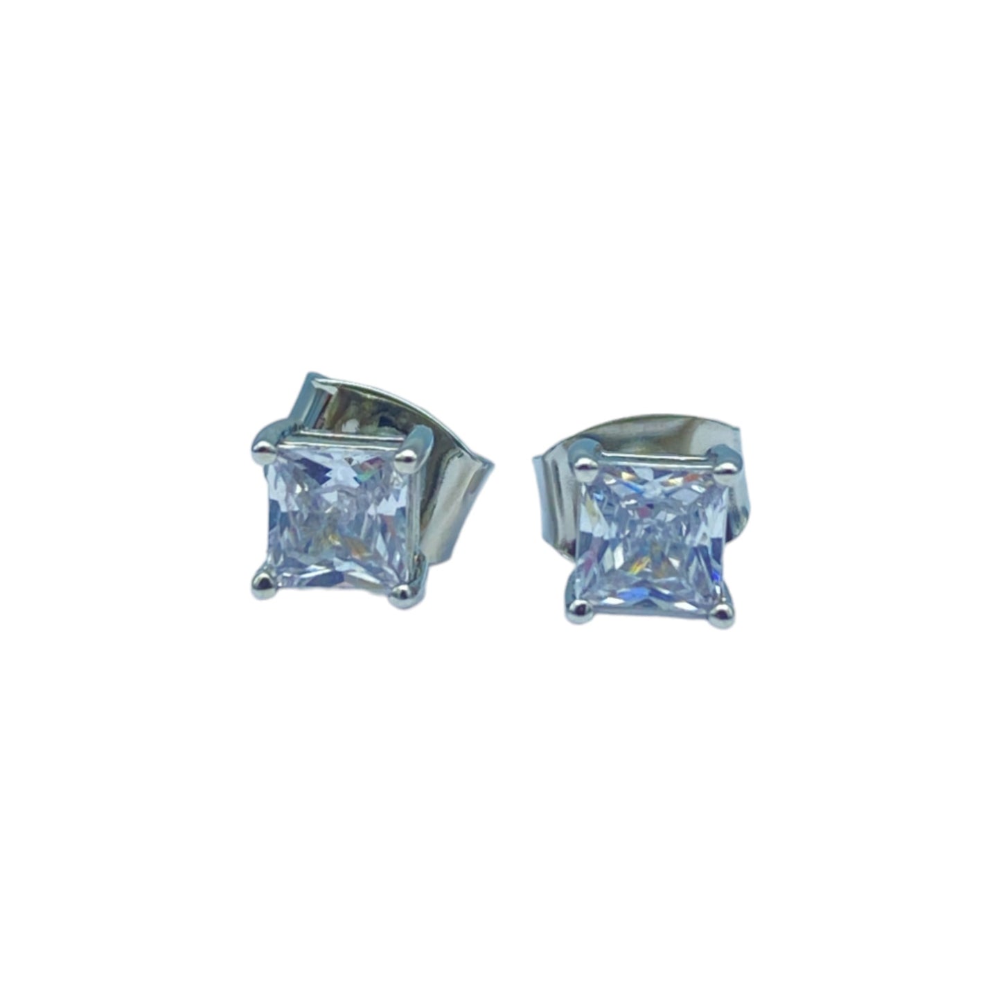 Silver square cubic EARRINGS (4.0mm)