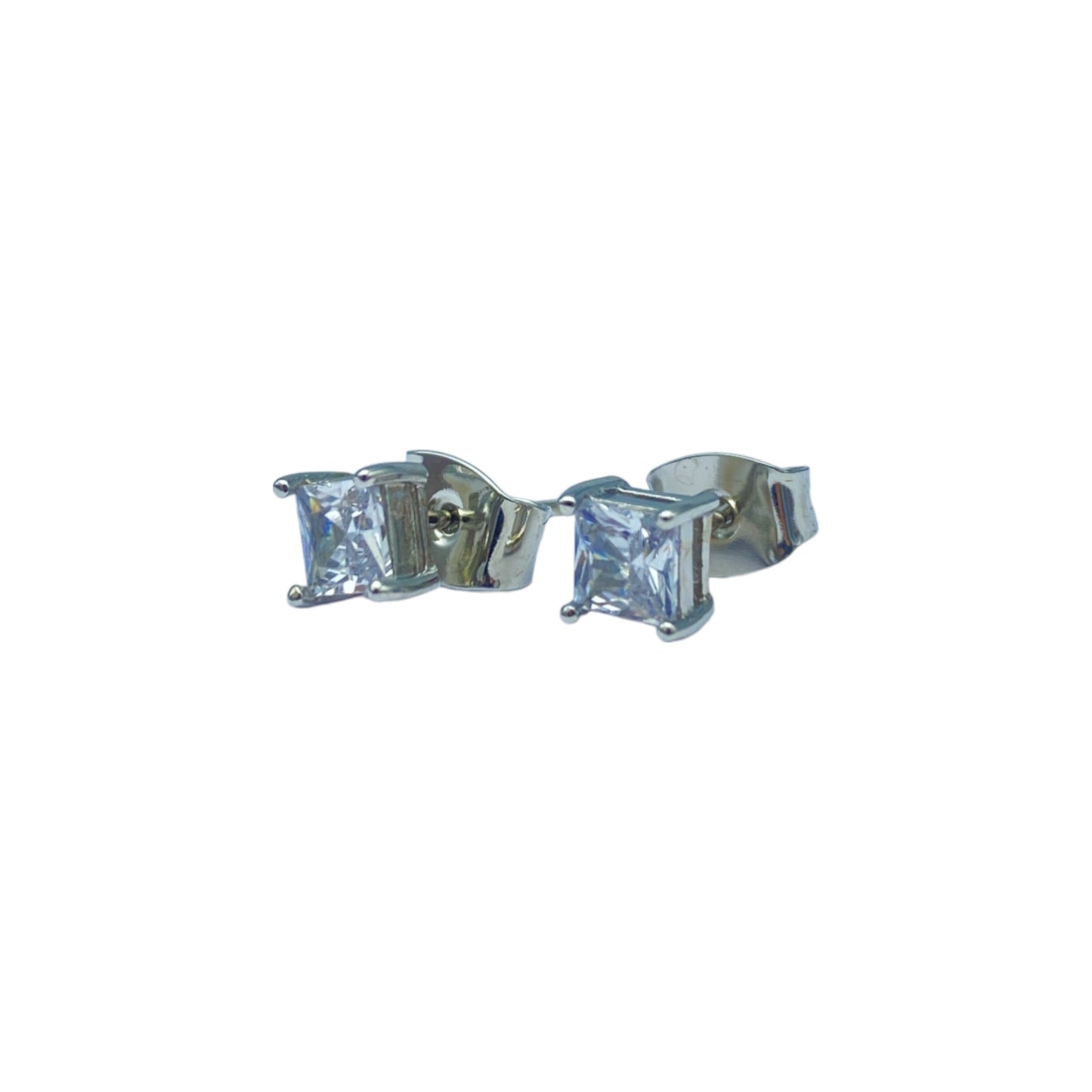 Silver square cubic EARRINGS (4.0mm)