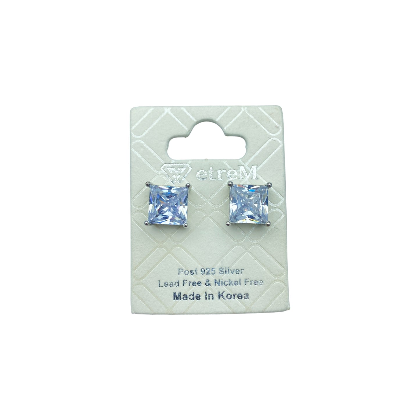 Silver square cubic EARRINGS (7.0mm)