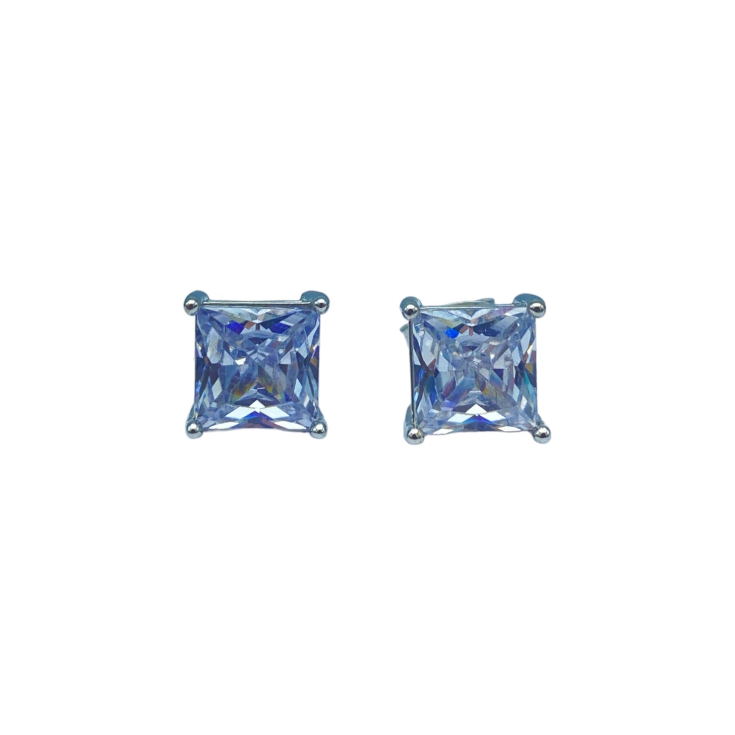 Silver square cubic EARRINGS (8.0mm)