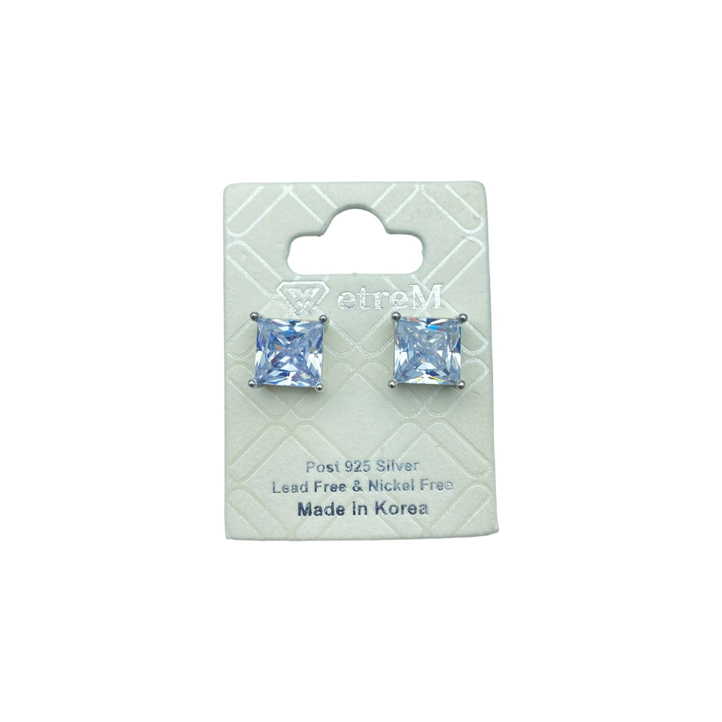 Silver square cubic EARRINGS (8.0mm)